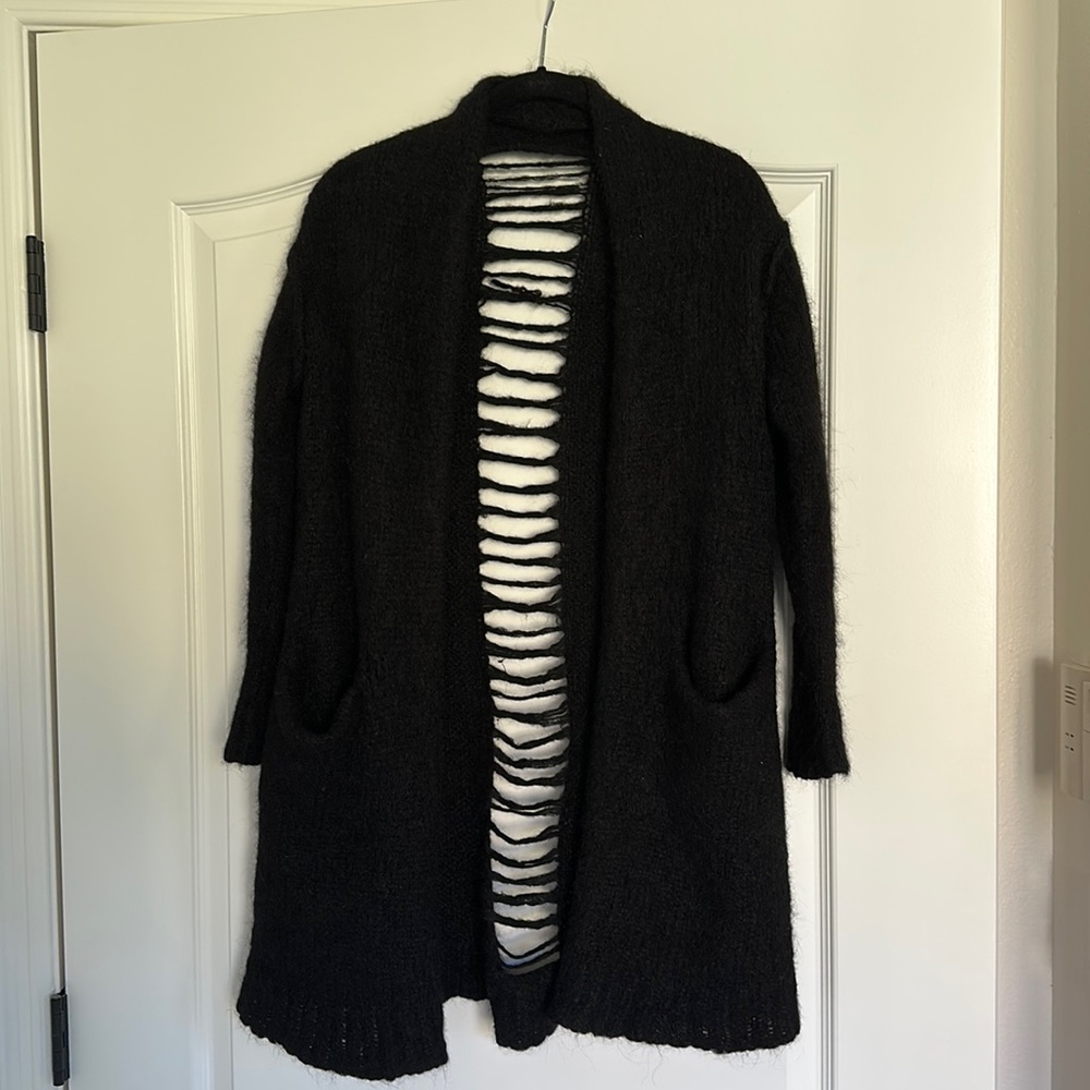 Current Elliott Long Cardigan Slash Pocket Open Front Soft Alpaca